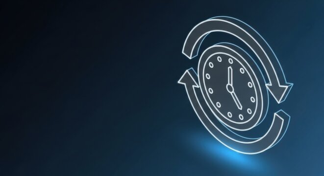 Clock face with circular arrow indicating continuous time loop and repetition