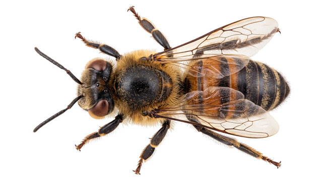 View of a honey bee macro shot insect arthropod isolated on png transparent background