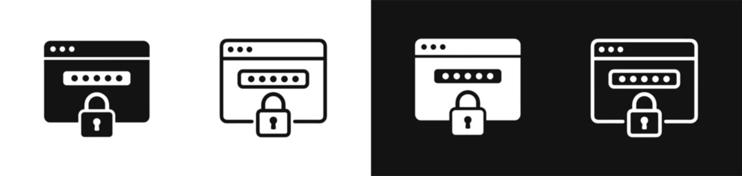 Secure Website Login and Password Protection Icon Set with Browser and Padlock