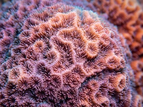 Macro shot of colorful brain coral texture underwater in the ocean
