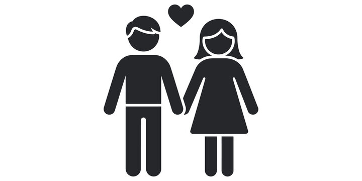 Couple silhouette icon with heart symbol representing love romance and relationship concepts.