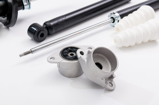 Rear strut mounts for car shock absorber isolated on white background.