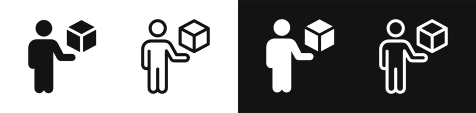 Person presenting cube icon set