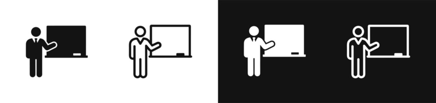 Teacher standing at blackboard icon set vector illustration