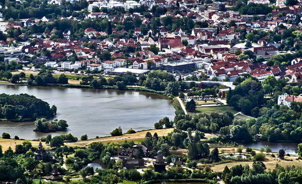 Gifhorn town and international wind and watermill museum, featuring a lake and historical windmills, germany