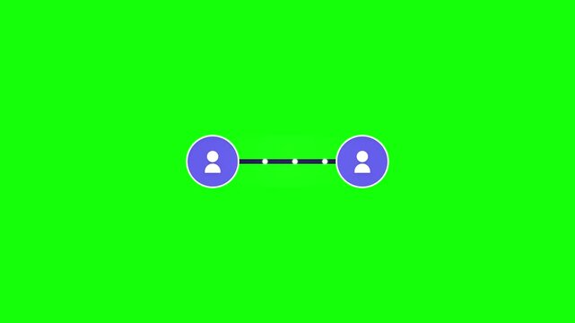 2D vector animation icon showing two people profile symbols connected by a line on a green screen chroma key background, representing digital communication and social networking.