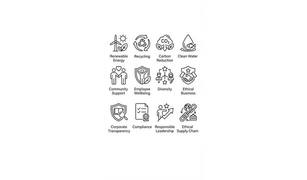 Untitled design - 1ESG Editable Stroke Icon Set, Environmental Social Governance Outline Vector