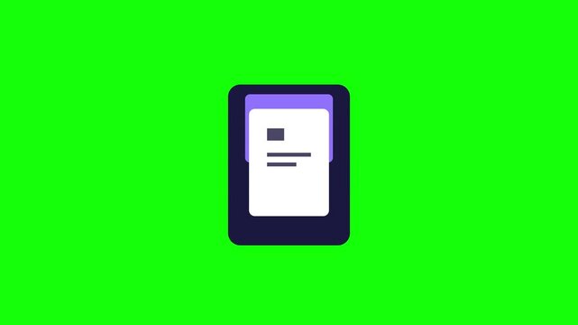 2D flat design animation icon showing a digital document file on a purple interface folder isolated on a green screen background for video editing and motion graphics projects.