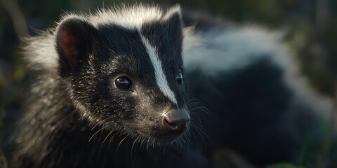Fototapeta premium Very Cute Black and White Skunk in Nature