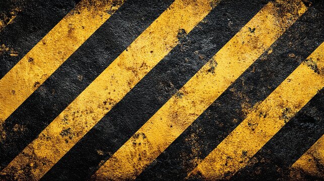 Distressed pattern of yellow black hazard stripes. Old rough texture