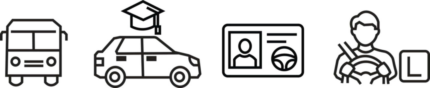 Driver Training Course and Driving School Line Icons Set for Driver Education and Test Vector.