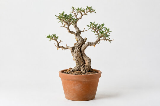 Small bonsai tree in terracotta pot, indoor plant and botanical minimalism