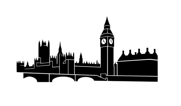 London Skyline Silhouette with Big Ben and Parliament Palace