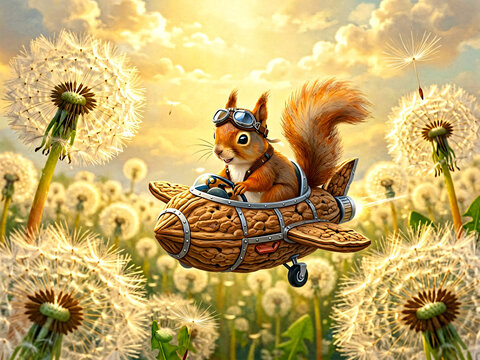 Squirrel Flying a Nut Plane