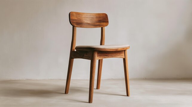 Gray chair in white concrete room for copy space. Concept of minimalism