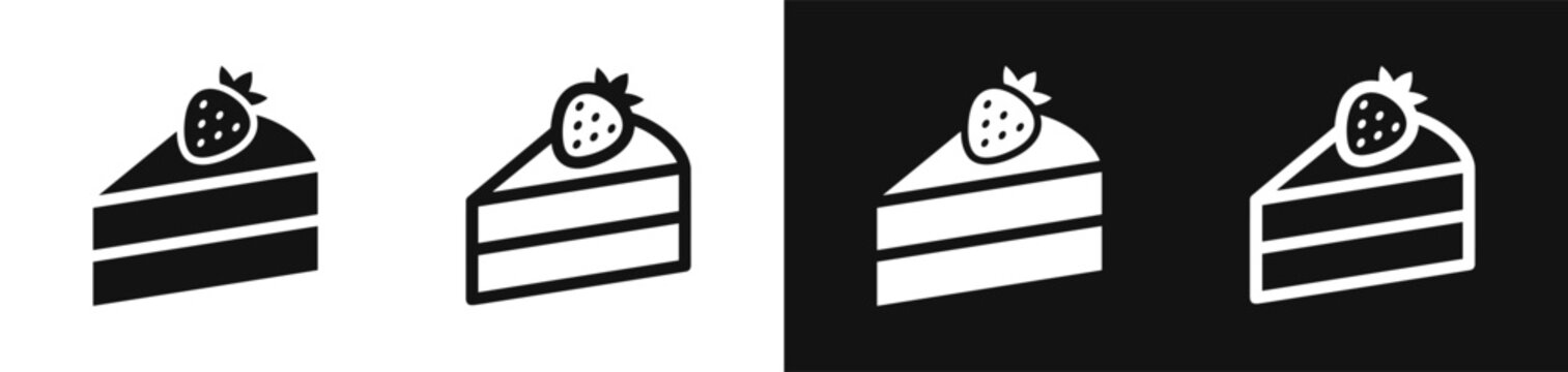 Strawberry cake slice vector icon set pastry design