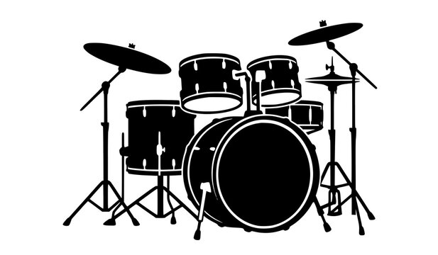 Acoustic Drum Kit Musical Instrument Vector Silhouette