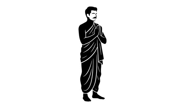 Traditional Indian Man in Dhoti Greeting Namaste Silhouette Vector
