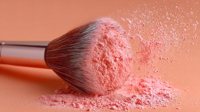 Makeup brush with pink powder explosion