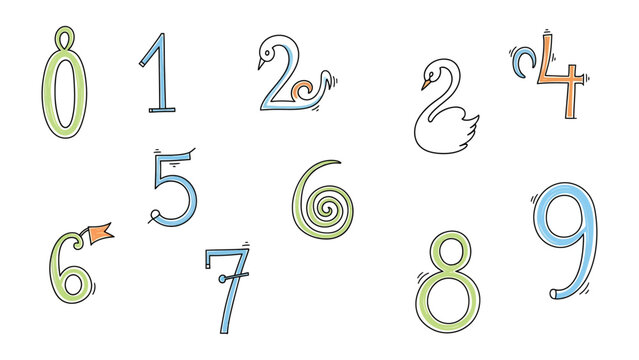 Collection of decorative numbers zero to nine with digit set