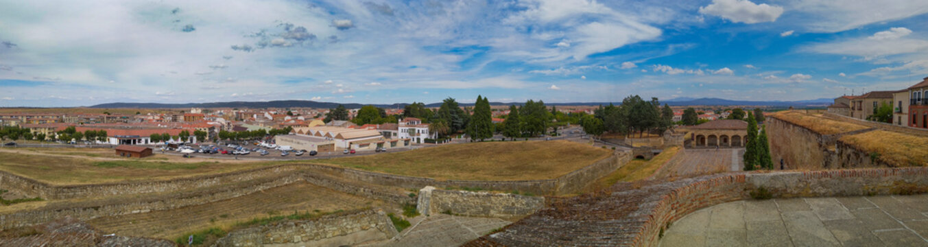 Panoramic view of rural landscape and city walls in ciudad rodrigo spain