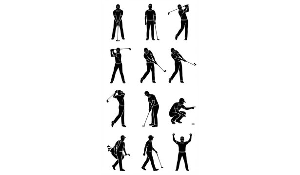 Untitled design - 1Golf Player Silhouette Set, Golfer Sports Pose Black Vector Collection