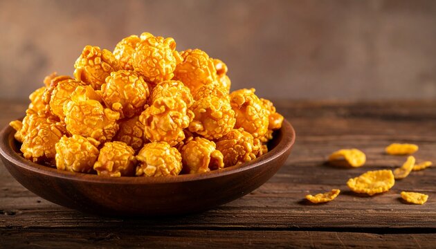 Caramelized sweet popcorn flakes gluten free food background sweet