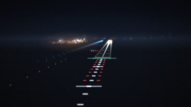 Night Runway Approach Lights Landing View Seamless Loop