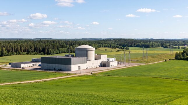 Small modular reactor plant nestled in open countryside