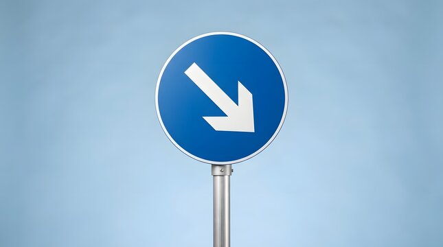 Blue circular traffic sign with a white downward right arrow keep right downward arrow blue circle