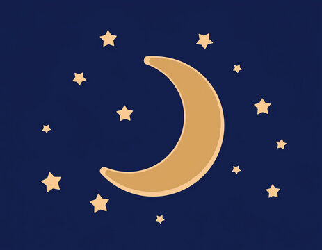 Crescent Moon with Stars Flat Vector Illustration for Night Design