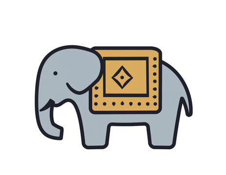 Elephant Icon with Decorative Ornamental Saddle for Graphic Design