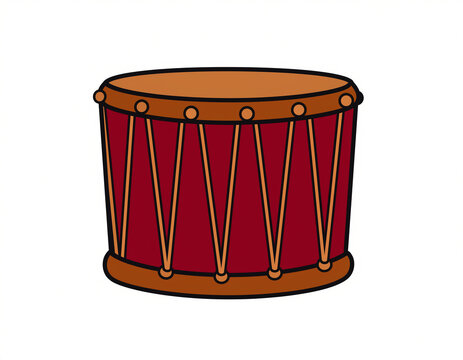 Drum Vector Icon with Red Body and Rope Tension Detail