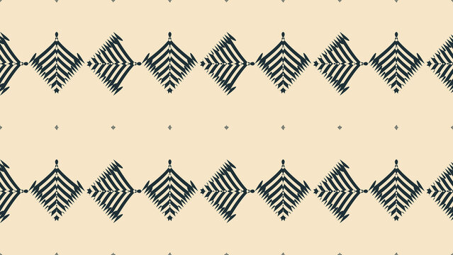 Graphic black tribal diamonds repeat in orderly rows across a warm cream ground, creating a sophisticated folk-inspired surface for textiles, interiors, apparel, and packaging.