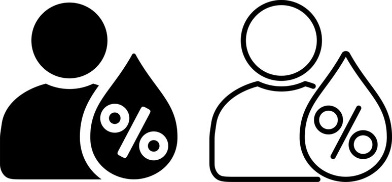 User humidity percentage icon displaying person shape with water drop symbol for moisture level measurement and weather forecast application interface design.
