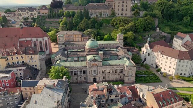 BSA-Akademie, BSA Academy in Baden Baden at Evening Time. Aerial view of Baden-Baden Altstadt City Center in Germany