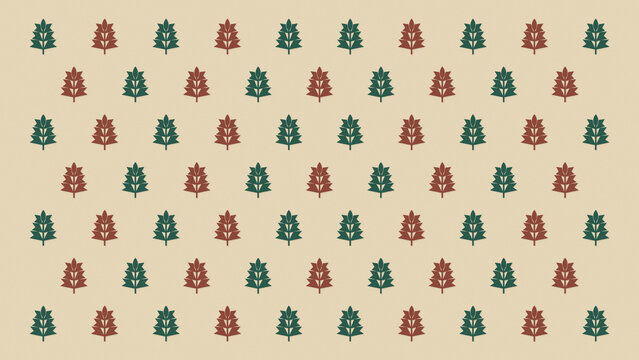 Alternating green and rust leafy emblems are spaced across a warm cream background, offering a balanced vintage surface suitable for wallpaper, fabric, and editorial design.