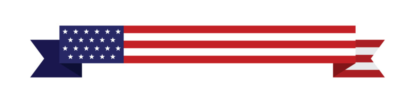 American flag ribbon banner for patriotic design element. Transparent vector