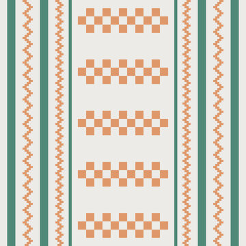 Geometric Traditional Keffiyeh Shemagh Vertical Stripe Pattern, Terracotta and Green Arab Scarf Vector
