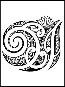 Polynesian Maori tribal letter A initial vector design with traditional motifs