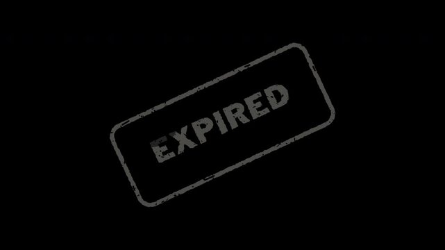 Grunge expired rubber stamp animation on a dark background for business and legal concepts.