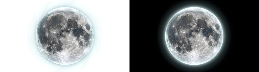 Dark maria moon glowing sphere with detailed cratered surface and cool blue halo for space design in PNG, Transparent and Black Background Versions © Tanay