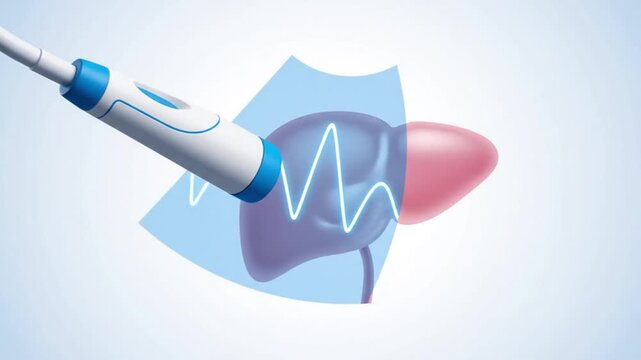 Medical Ultrasound Probe Scanning Liver for Diagnostic Imaging and Healthcare Technology Concept