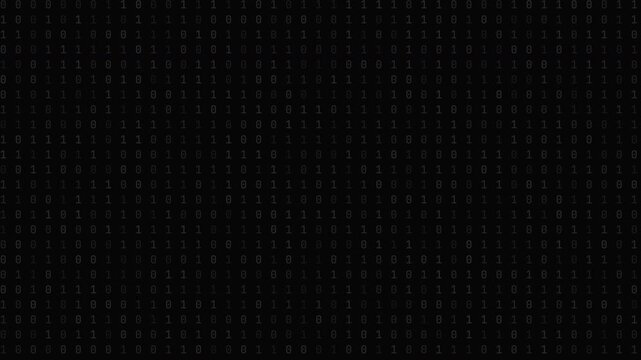 Grayscale minimal binary field background with animated digital code data stream.