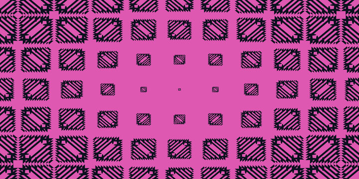 A high-contrast arrangement of black striped geometric forms across vivid magenta creates a dramatic contemporary surface for fashion, interiors, packaging, posters, and digital design.