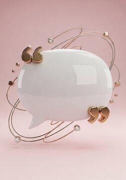 Elegant white quote bubble icon on pink studio background.