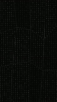 Abstract vertical animation of binary code scrolling behind fragmented glass panels representing a data breach.