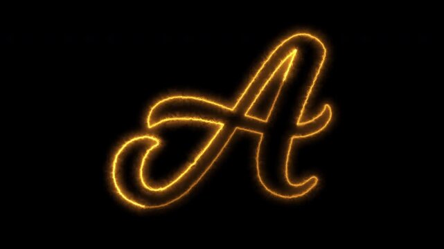 Fiery letter a cursive font animation with burning neon energy effect against black backdrop.