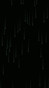 Abstract digital matrix rain with falling binary code on black background.