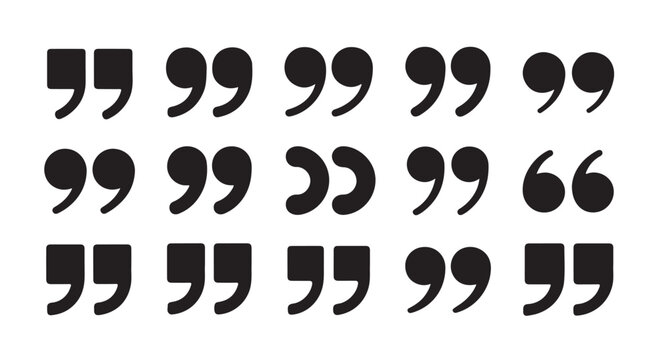 Editorial double quotation symbol collections in black vector format for creative layout.